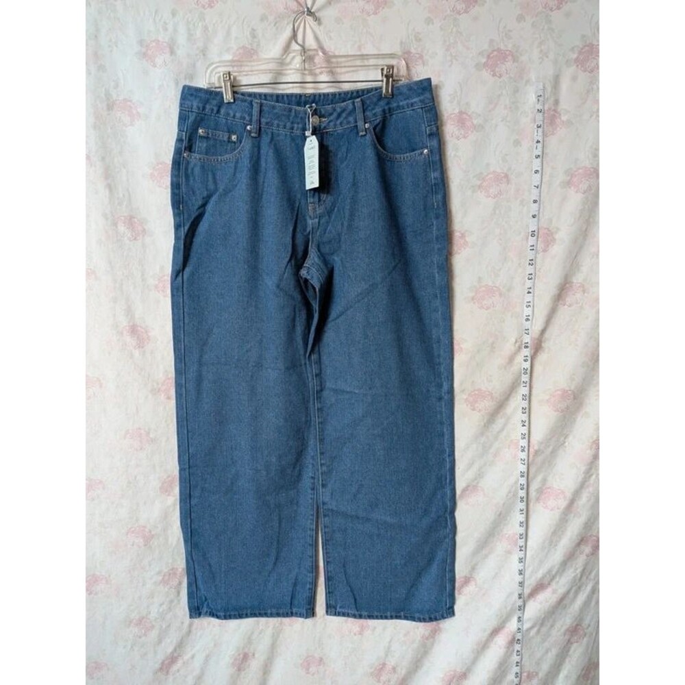 Wide Leg Blue Jeans Relaxed Fit High Rise Denim - Size Large A098
